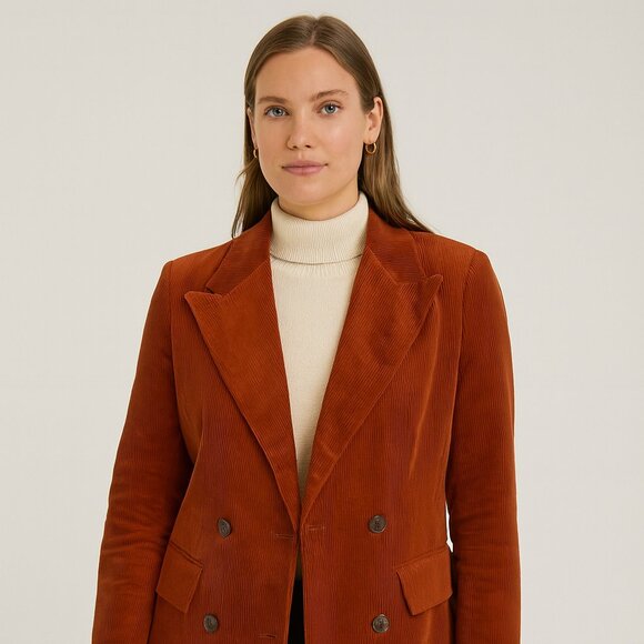 GAP Burnt Orange Corduroy Double Breasted Blazer Women’s Size 6 Jacket - Picture 3 of 16